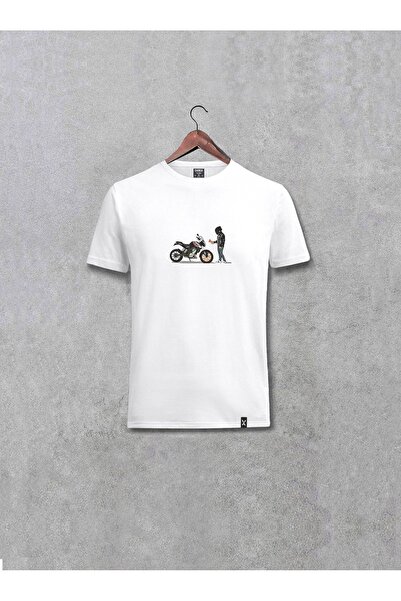 Darkia Biker Special Design Printed Unisex White T-shirt T-Shirt