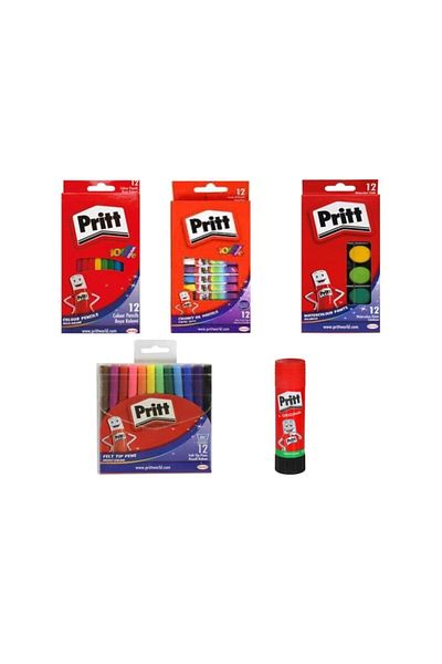 Pritt Set of 12 Dry Colors, 12 Packs of Water Colors, 12 Packs of Pastel Paints, 12 Pieces of Felt Paint Set