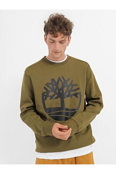 Timberland Pánská mikina s výstřihem Tree Logo Khaki Model TB0A2BJ8DY71