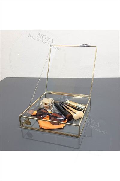 N&Y makeup organizer Yaprak Serisi pirinç cam kutu (23x23 cm)