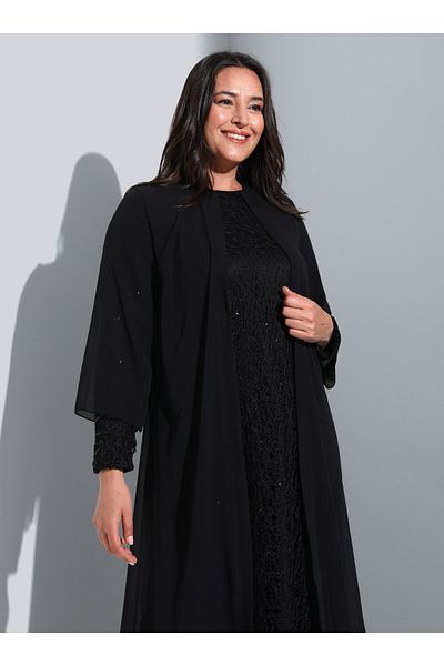 ALİA Plus Size Sequin Detailed Evening Dress - Black - Alia