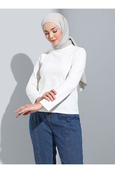 Refka Natural Fabric Women's Long Sleeve Basic T-Shirt - Off White - Refka Basic