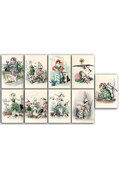 TELLGRAF Çizim Kadınlar Temalı Kartpostal Seti (10x15 cm 9 adet)