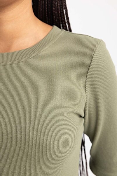 DeFacto Bodycon Crew Výstřih Žebrovaná košilka Midi Dlouhý rukáv B2465ax23au