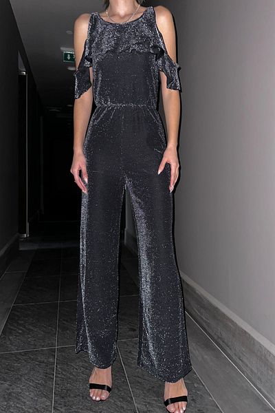 Seda Yalçın Atelier Women's Jumpsuit with Glittered Sleeves and Window Detail