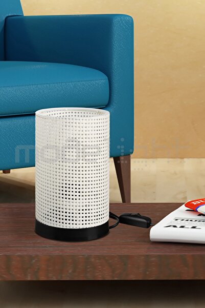 Modelight TİNA ABAJUR SİYAH AYAK BEYAZ HASIR DESENLİ ŞAPKA SALON-OTURMA ODASI...