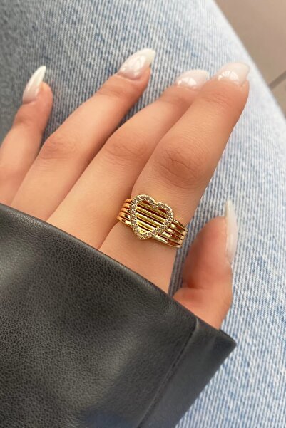 Generic Brand Gold Color Heart Detailed Adjustable Ring