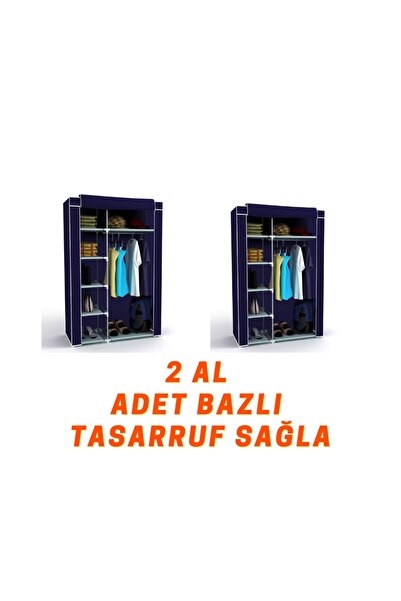 HOLTEK Tek Yandan Çok Raflı Yatak Odası Dolabı Bez Dolap Kumaş Gardırop ( 2 adet )
