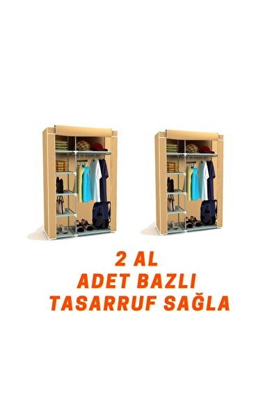 HOLTEK Tek Yandan Çok Raflı Yatak Odası Dolabı Bez Dolap Kumaş Gardırop ( 2 a...