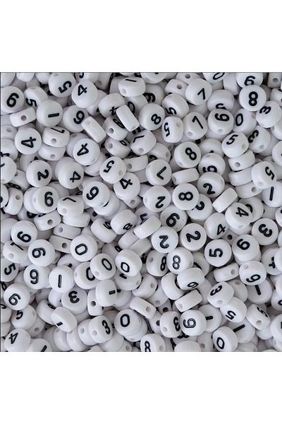 Hobimos 500gr Number, Number Beads, 4x7mm Black Flat Number Beads on White Background (500gr,~ 3200pcs)