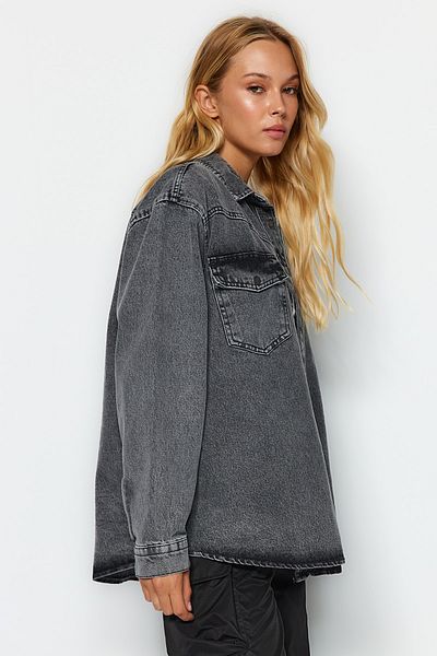 Trendyol Collection Antracytowa koszula dżinsowa TWOSS23GO00227