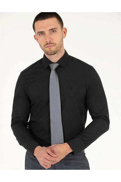 Pierre Cardin Μαύρο μακρυμάνικο πουκάμισο Slim Fit
