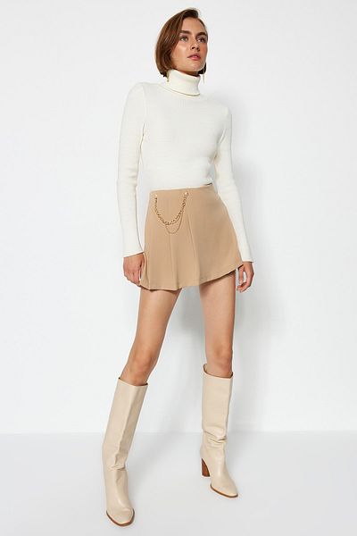 Trendyol Collection Λεπτομερής υφαντό σορτς φούστα με αλυσίδα και μπαταρία βιζόν TWOAW23SR00041