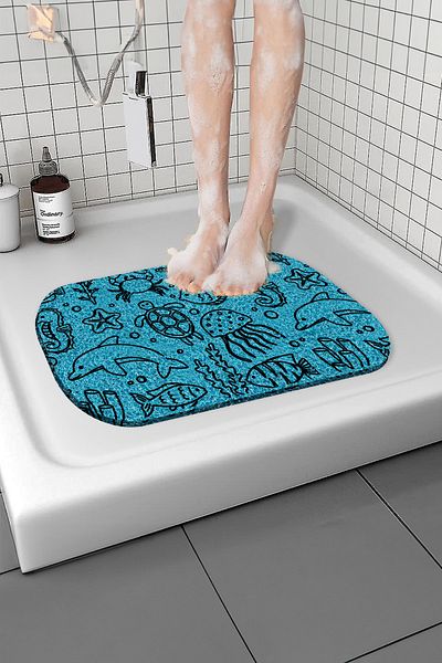 Paspas Yap 40x60 Cm Patterned Bathroom Mat - Non-Slip, Water Absorbent and Wet Floor Curved Mat