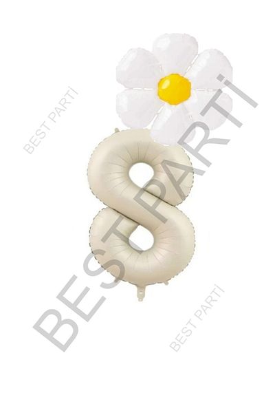 BEST PARTİ DOĞUM GÜNÜ PARTİ SÜSLERİ Beige Number and White Daisy Foil Balloon Set Age 8