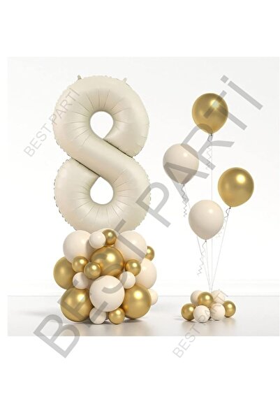 BEST PARTİ DOĞUM GÜNÜ PARTİ SÜSLERİ Beige Number Foil and Chrome Pastel Ballo...