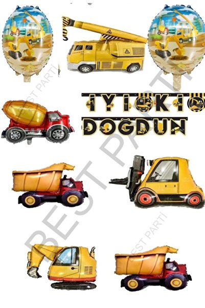 BEST PARTİ DOĞUM GÜNÜ PARTİ SÜSLERİ 6'lı İnşaat Araçları, Yuvarlak Folyo Balo...