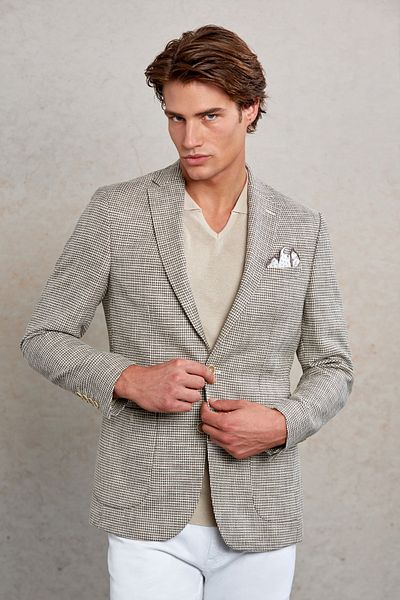 Hatemoğlu Beige Comfort Fit Patterned Mono Collar Casual Jacket