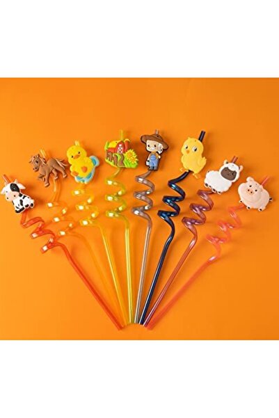 hcb ticaret Sevimli Renkli Emojili Pipet- Kokteyl Ev Dekorasyon Renkli Pipet 4 Lü Figürlü Parti Doğum Günü