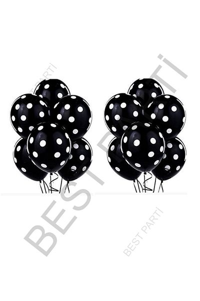 BEST PARTİ DOĞUM GÜNÜ PARTİ SÜSLERİ Black and White Polka Dot Balloon 10 Pieces