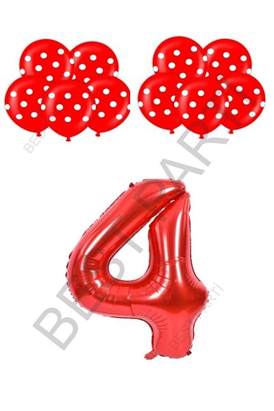 BEST PARTİ DOĞUM GÜNÜ PARTİ SÜSLERİ Red Number and Red and White Score Balloon Set Age 4