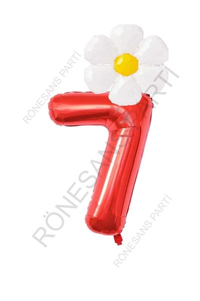 RÖNESANS PARTİ Red Number and White Daisy Foil Balloon Set Age 7