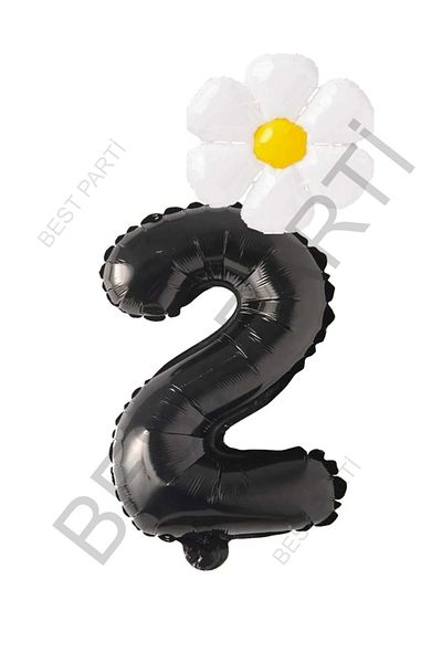 BEST PARTİ DOĞUM GÜNÜ PARTİ SÜSLERİ Black Number and White Daisy Foil Balloon Set Age 2