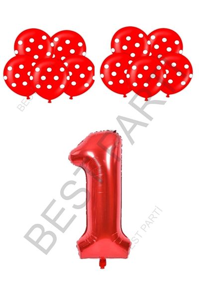 BEST PARTİ DOĞUM GÜNÜ PARTİ SÜSLERİ Red Number and Red and White Score Balloon Set Age 1