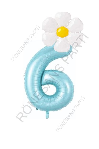 RÖNESANS PARTİ Blue Number and White Daisy Foil Balloon Set Age 6