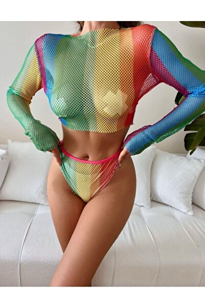 pink and pink Set dublu pareo colorat din plasă