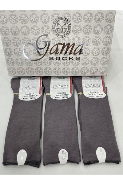 Gama Çorap 3 Pieces of Gaze Cotton Elasticless (Diabetic) Nylon-Free 100% Natural Thin Summer Men's Socks