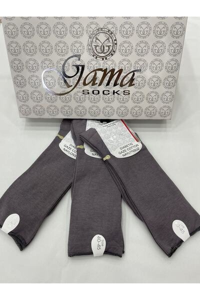 Gama Çorap 3 Pieces of Gaze Cotton Elasticless (Diabetic) Nylon-Free 100% Natural Thin Summer Men's Socks
