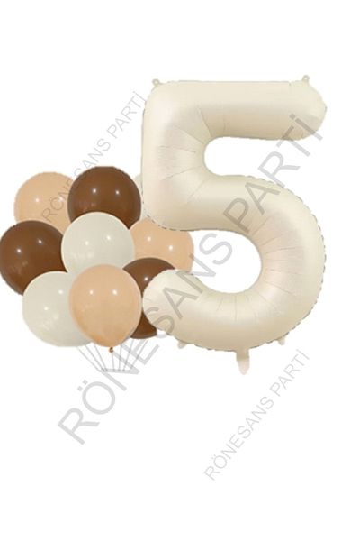 RÖNESANS PARTİ Beige Number and Latex Balloon Set Age 5