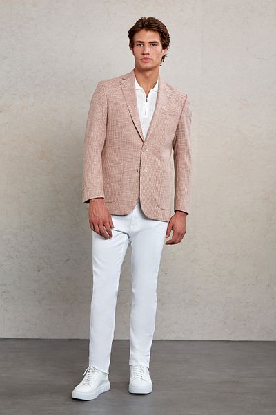 Hatemoğlu Tile Comfort Fit Patterned Mono Collar Casual Jacket
