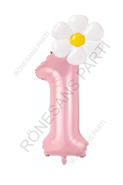 Generic Brand Pink Number and White Daisy Foil Balloon Set Age 1