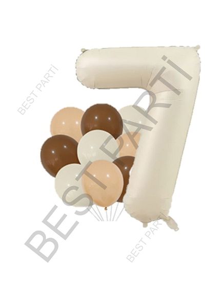 BEST PARTİ DOĞUM GÜNÜ PARTİ SÜSLERİ Beige Number and Latex Balloon Set Age 7