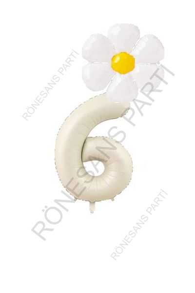 RÖNESANS PARTİ Beige Number and White Daisy Foil Balloon Set Age 6