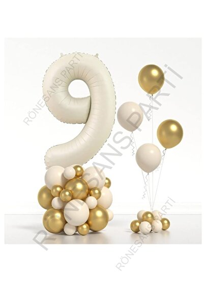 Generic Brand Beige Number Foil and Chrome Pastel Balloon Set Age 9