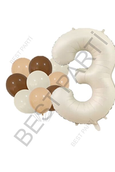 BEST PARTİ DOĞUM GÜNÜ PARTİ SÜSLERİ Bej Rakam ve Latex Balon Seti Yaş 3