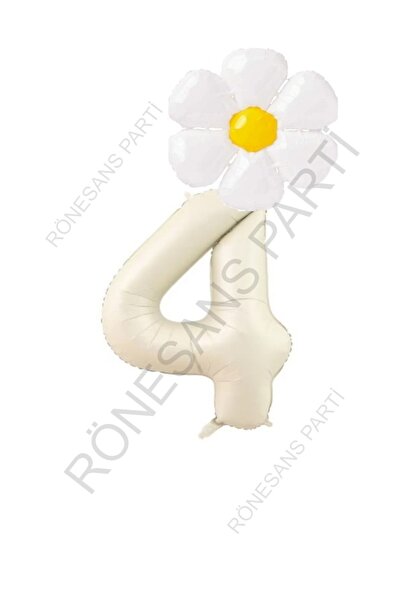 Generic Brand Beige Number and White Daisy Foil Balloon Set Age 4