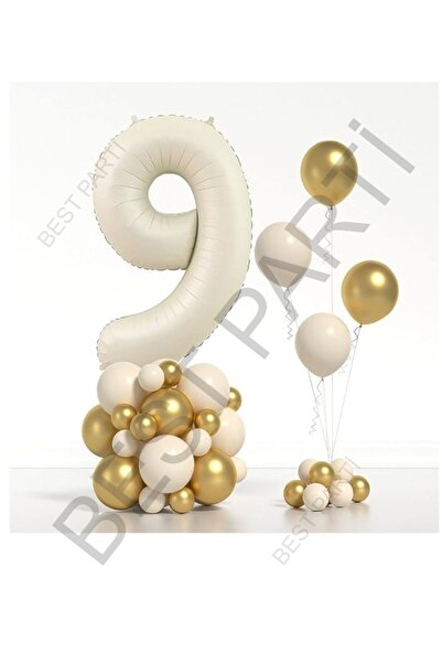 BEST PARTİ DOĞUM GÜNÜ PARTİ SÜSLERİ Beige Number Foil and Chrome Pastel Ballo...