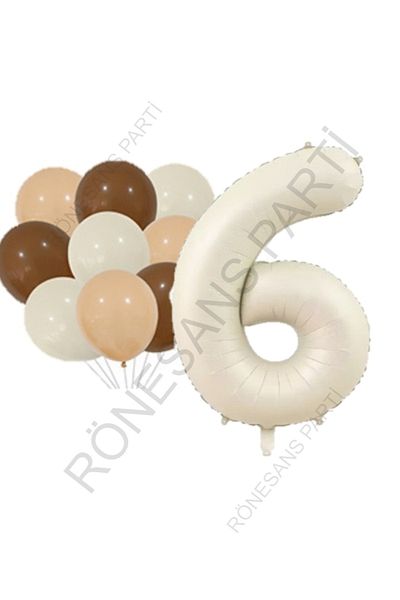 RÖNESANS PARTİ Beige Number and Latex Balloon Set Age 6