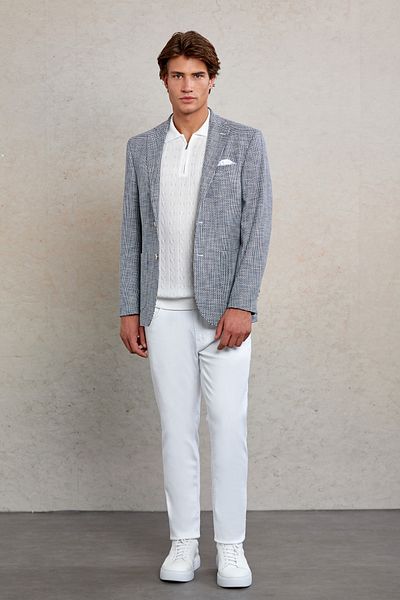 Hatemoğlu Navy Blue Comfort Fit Patterned Mono Collar Casual Jacket