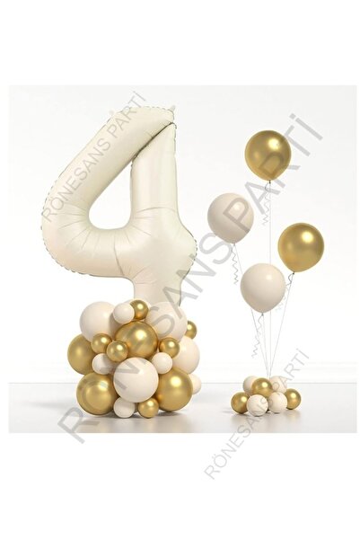 Generic Brand Beige Number Foil and Chrome Pastel Balloon Set Age 4