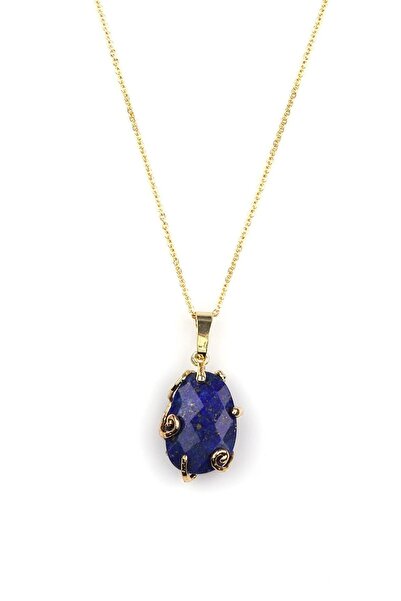 Alibaba Doğaltaş Lapis Lazuli Doğal Taş Gold Renkli Kolye
