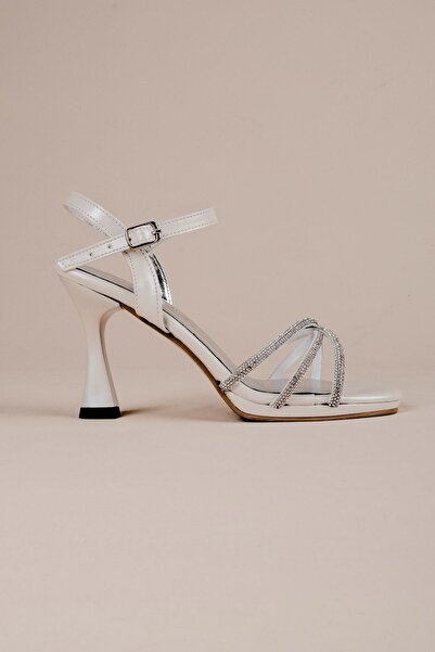 Lal Shoes & Bags Aster Women's Cross 3-Striped Stone High Heels Shoes-Pearl