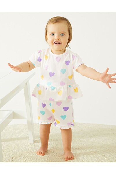 Marks & Spencer Saf Pamuklu Kalp Desenli Şort (0-3 Yaş)