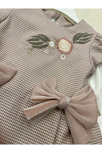 Babydola kız bebek elbise kazayağı desenli tül detaylı