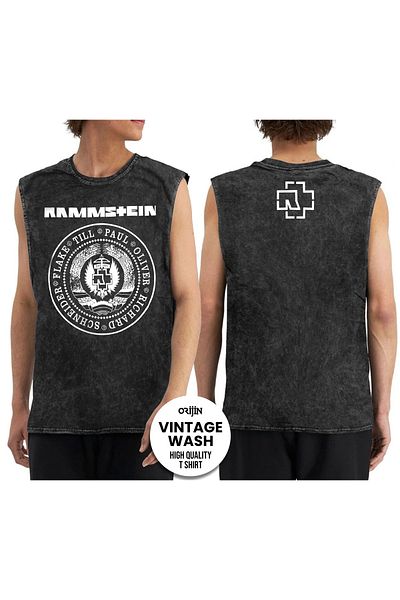 Orijin Tekstil Rammstein Front Back Printed Washed Vintage Sleeveless Tshirt Undershirt