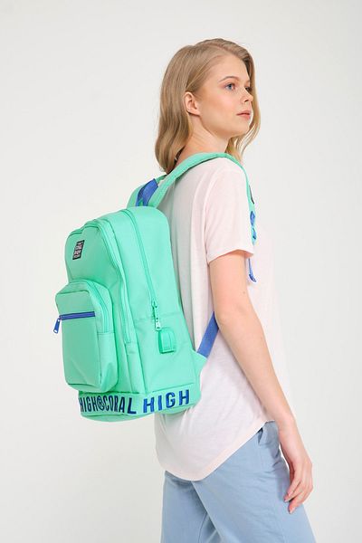 Coral High Aqua Green Embroidery Logo с четири отделения USB раница 24104